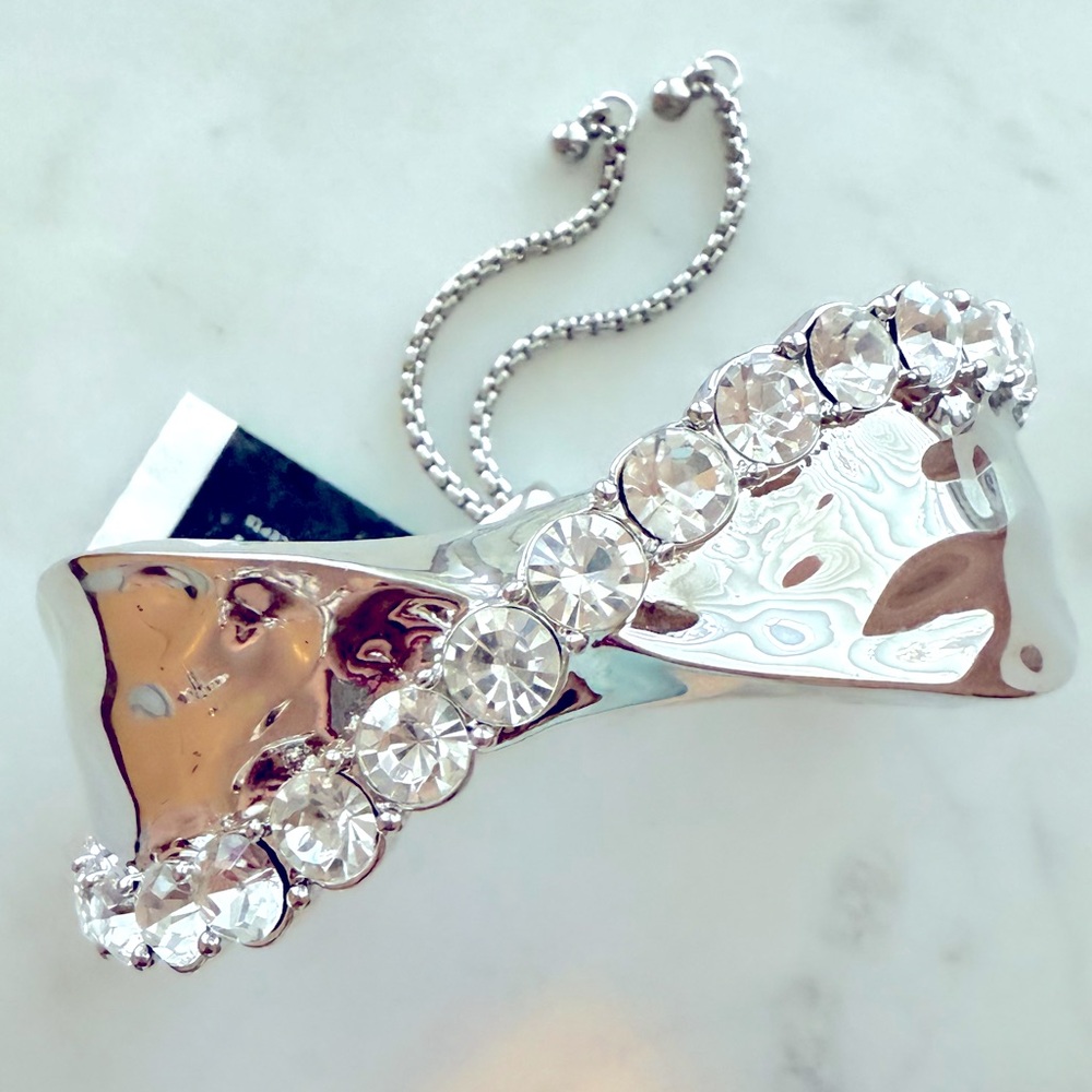 New INC International Concepts Cuff Silver Bracelet with Crystal Accents - Picture 5 of 10